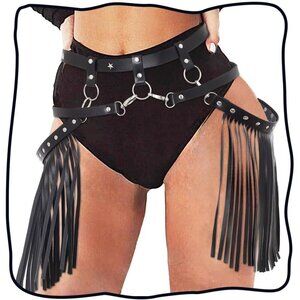 Fringe Leather Belt Women's Black Waist Body Accessories Fashion Rave